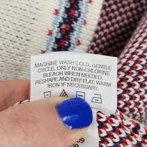 Hanna Andersson Sweater Womens Small White Blue Fair Isle Quarter Zip Pullover - Picture 8 of 12